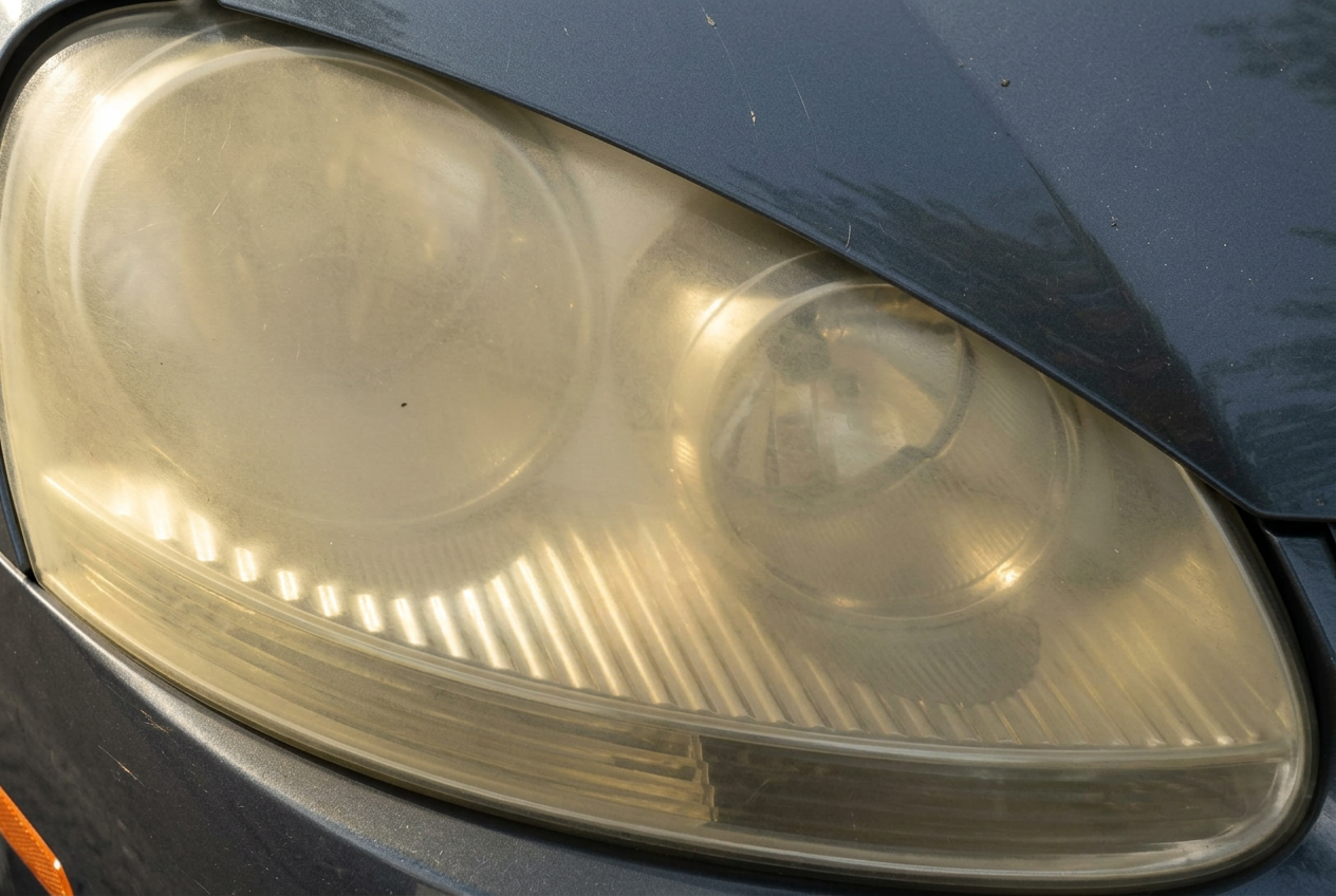Volkswagen — Heavy yellowing restored to clear — before